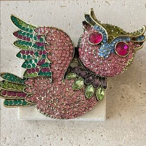 Colorful Crystal Owl Brooch